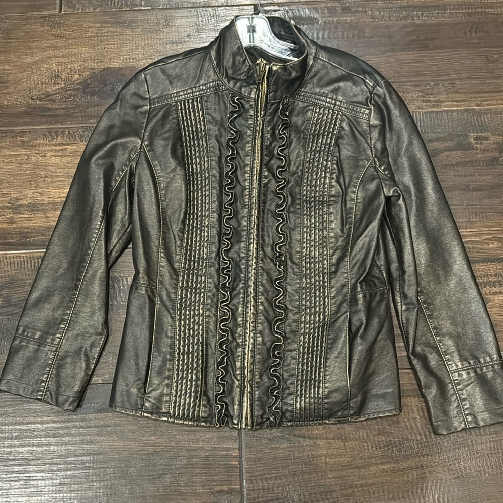 Big Chill Vintage pleather jacket, size small, black with gold accents